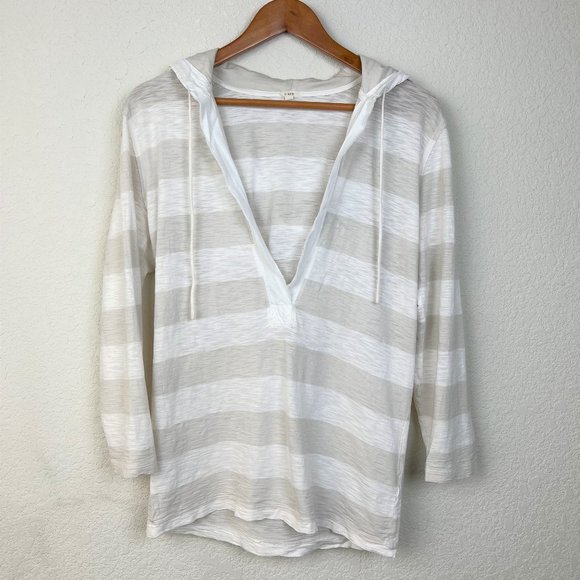 J. Crew Striped Slub Hooded Long Sleeve - Picture 1 of 3